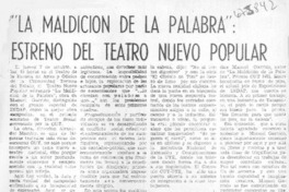 "La Maldición de la palabra", estreno del Teatro Nuevo Popular.