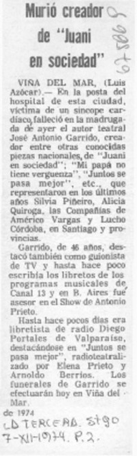 Murió creador de "Juani en sociedad"