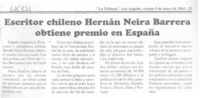 Escritor chileno Hernán Neira Barrera obtiene premio en España.