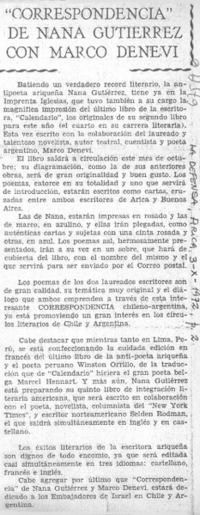 "Correspondencia" de Nana Gutiérrez con Marco Denevi.