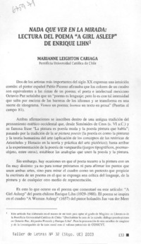Nada que ver en la mirada, lectura del poema "A girl asleep" de Enrique Lihn