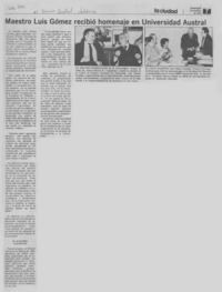 Maestro Luis Gómez recibió homenaje en Universidad Austral.