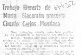 Trabajo literario de María Giacamán presenta Círculo Carlos Mondaca.