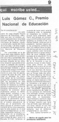 Luis Gómez C., Premio Nacional de Educación