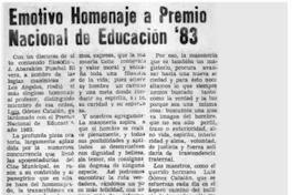 Emotivo homenaje a premio nacional de educación '83.