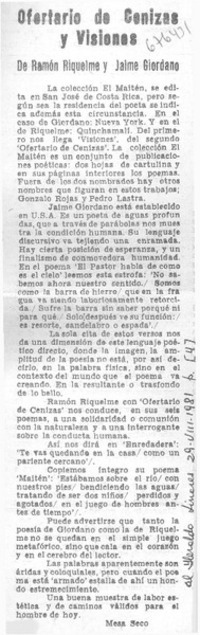 Ofertario de cenizas y visiones