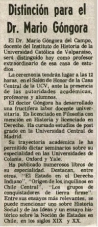 Distinción para el Dr. Mario Góngora.