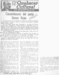 Cinceuntenario del poeta Gómez Rojas