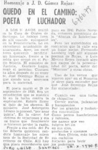 Homenaje a J. D. Gómez Rojas: Quedó en el camino: poeta y luchador.