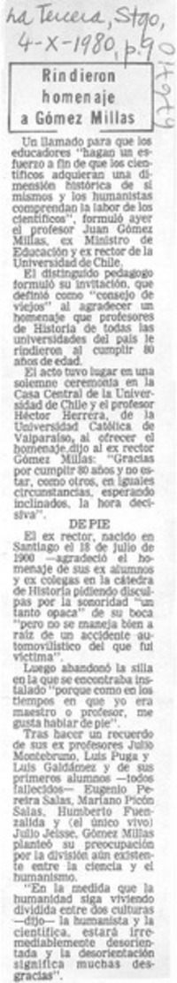 Rindieron homenaje a Gómez Millas.