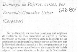 Domingo de pájaros, versos, por Fernando González Urízar