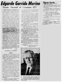 Edgardo Garrido Merino, Premio Nacional de Literatura 1972