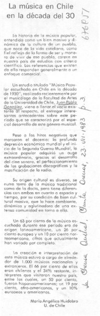 La música escuchada en Chile en la década de 1930