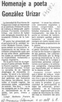 Homenaje a poeta González Urízar.