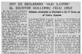 Hoy es declarado "Hijo ilustre" el escritor Guillermo Feliú Cruz.