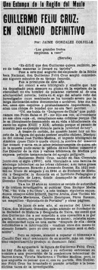 Guillermo Feliú Cruz: en silencio definitivo