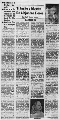 Tránsito y muerte de Alejandro Flores capítulo XV