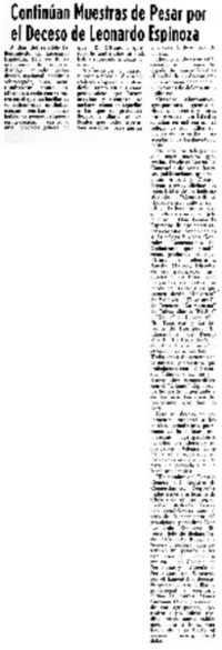 Continúan muestras de pesar por el deceso de Leonardo Espinoza.