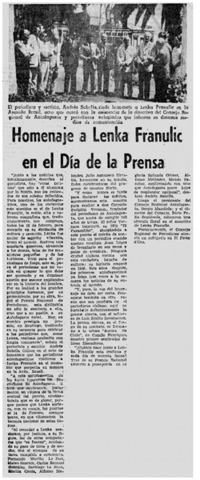 Homenaje a Lenka Franulic en el Día de la Prensa.