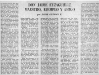 Don Jaime Eyzaguirre, maestro, ejemplo y amigo
