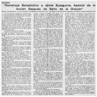 Homenaje benedictino a Jaime Eyzaguirre, apóstol de la acción después de serlo de la oración.