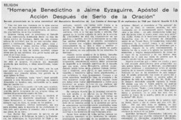 Homenaje benedictino a Jaime Eyzaguirre, apóstol de la acción después de serlo de la oración.