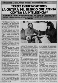 Crece entre nosotros la cultura del silencio que atenta contra la inteligencia : [Entrevista]