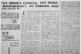 La novela chilena, los mitos degradados", de Cedomil Goic