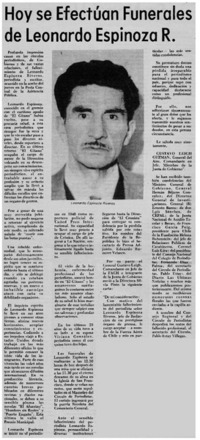 Hoy se efectúan funerales de Leonardo Espinoza R.