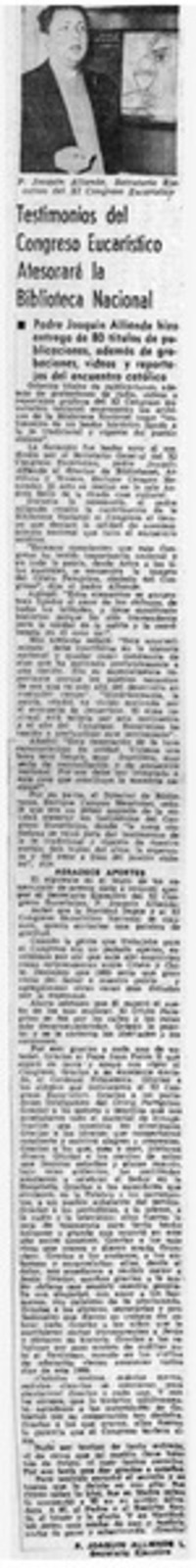 Testimonios del Congreso Eucarístico atesorará la Biblioteca Nacional