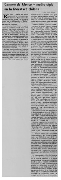 Carmen de Alonso y medio siglo en la literatura chilena