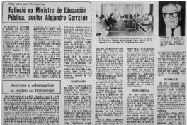 Falleció ex Ministro de Educación Pública, doctor Alejandro Garretón.