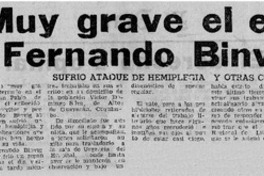 Muy grave el estado de Fernando Binvignat M.
