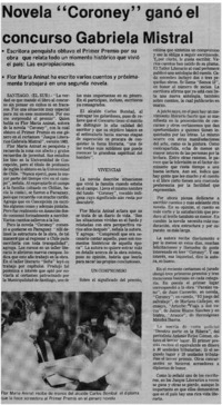 Novela "Coroney" ganó el concurso Grabriel Mistral.
