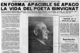 En forma apacible se apagó la vida del poeta Binvignat.