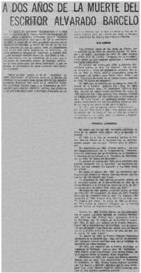 A dos años de la muerte del escritor Alvarado Barcelo.