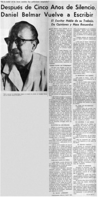 Después de cinco años de silencio, Daniel Belmar vuelve a escribir : [entrevista]