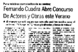 Fernando Cuadra abre concurso de actores y obra este verano.
