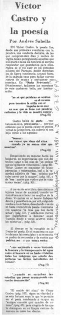 Víctor Castro y la poesía