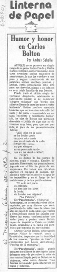 Humor y honor en Carlos Bolton
