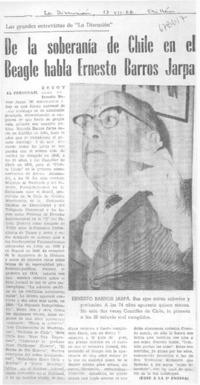 De la soberanía de Chile en el Beagle habla Ernesto Barros Jarpa.