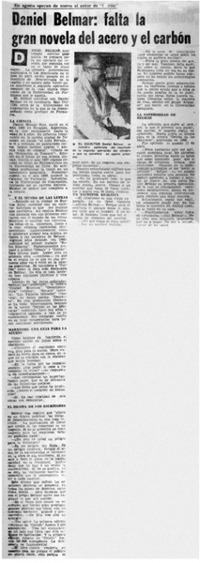 Daniel Belmar, falta la gran novela del acero y el carbón.