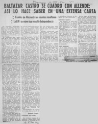 Baltazar Castro se cuadró con Allende, así lo hace saber en una extensa carta