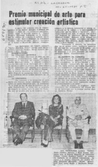Premio municipal de arte para estimular creación artística.
