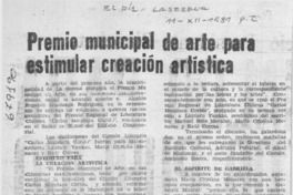 Premio municipal de arte para estimular creación artística.