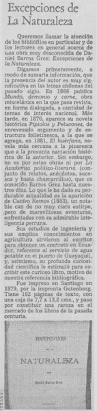 Excepciones de la naturaleza.