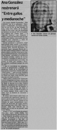 Ana González restrenará "Entre gallos y medianoche"