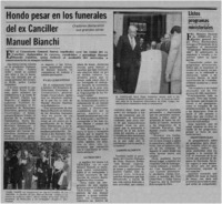 Hondo pesar en los funerales del ex Canciller Manuel Bianchi.