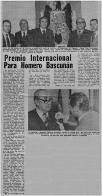 Premio internacional para Homero Bascuñan.