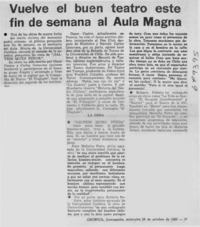 Vuelve el buen teatro este fin de semana al Aula Magna